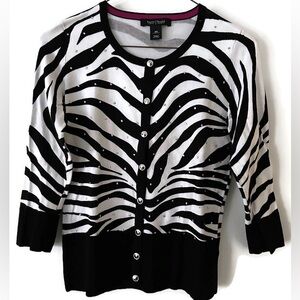 White House Black Market Zebra Print Rhinestone Cardigan XS